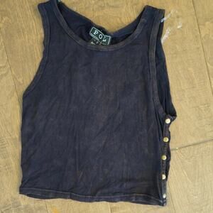 POL Snap Button Center Back Embroidered Tank Top Black Womens Size Small